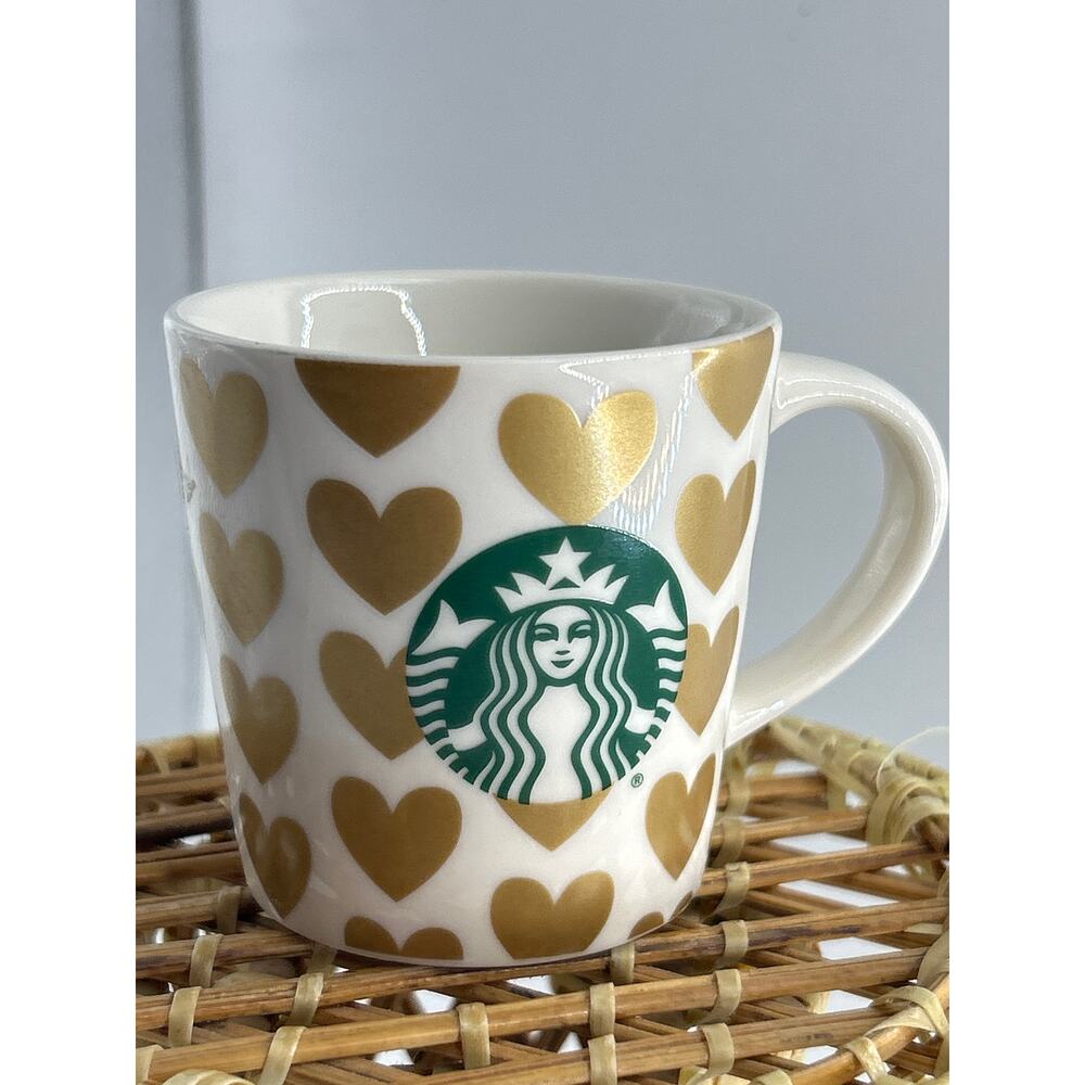 Starbucks 2015 Gold Hearts Espresso Demitasse Mini 3 oz Coffee Mug Cup